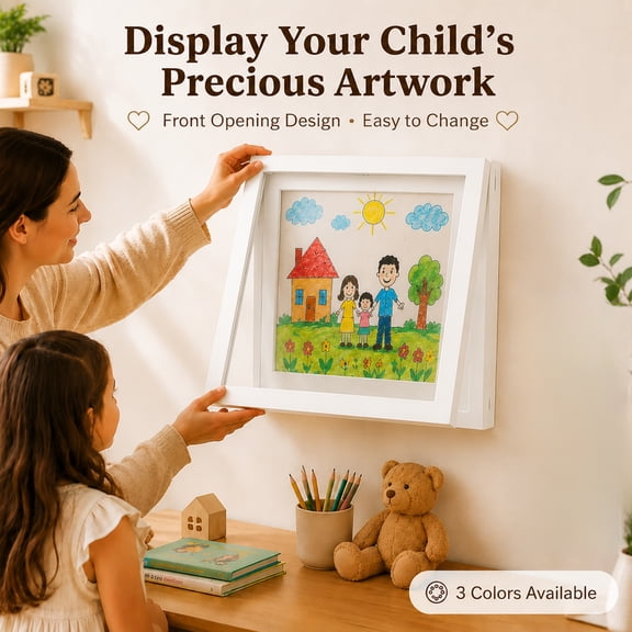 2 Pack A4 Kids Artwork Display Frames, Front Opening Wooden Art Frames with Acrylic Front, Holds Up to 150 Drawings, Changeable Display Frame for Children's Artwork