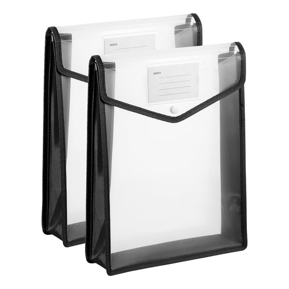 2 Pack A4 Plastic File Folders with Snap Closure, Black, Vertical