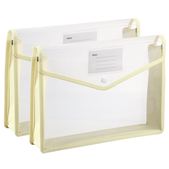 2 Pack A4 Plastic File Folders with Snap Closure, Khaki, Horizontal