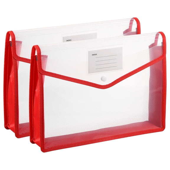 2 Pack A4 Plastic File Folders with Snap Closure, Red, Horizontal