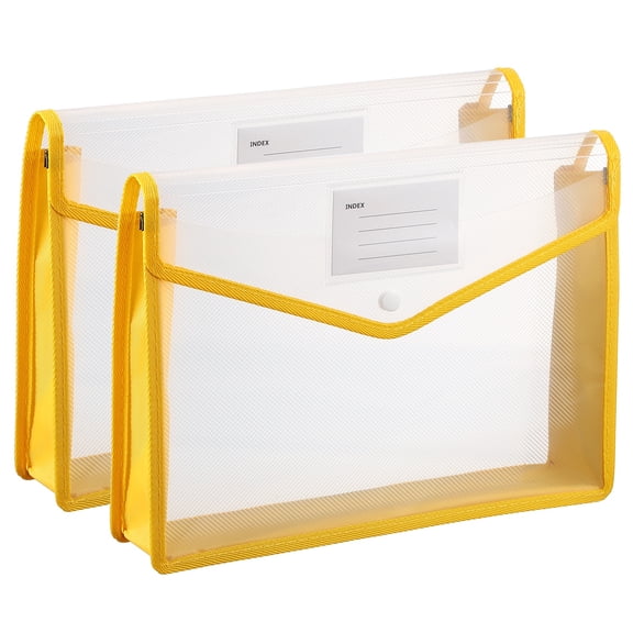 2 Pack A4 Plastic File Folders with Snap Closure, Yellow, Horizontal