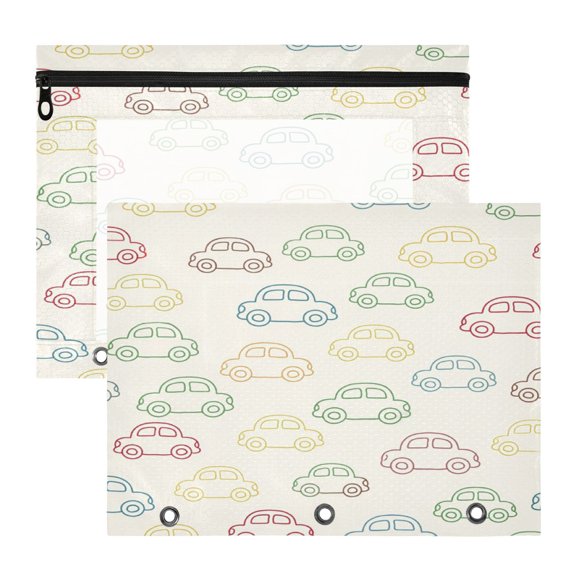 2 Pack A4 Zipper File Bags Line Car Document Pouches with Clear PVC Front Water Resistant Polyester File Folders for Office Home Stationery Storage