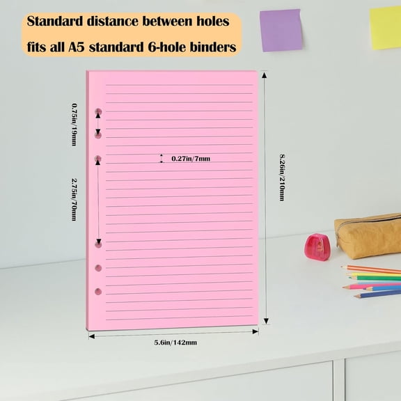 2 Pack A5 Colorful Lined Filler Paper, 6-Hole Punched, 120GSM Loose-Leaf Paper and Planner Inserts for Notebooks, Journals, and Study Notes,100 Sheets/200 Pages,Green,21x14.2cm