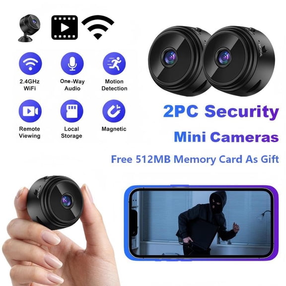 2 Pack A9 Mini 2.4GHz WiFi Indoor Security Camera, Wireless Smart Surveillance Camera with Motion Detection & Instant Alert, Built-in Magnet & Rechargeable Battery, Free 512MB Memory Card Included