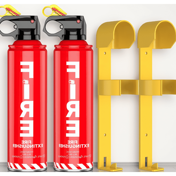 2-Pack ABCK Fire Extinguisher Spray, for Kitchen, Car and Home Use, Multi-Type Coverage, with Mounting Brackets