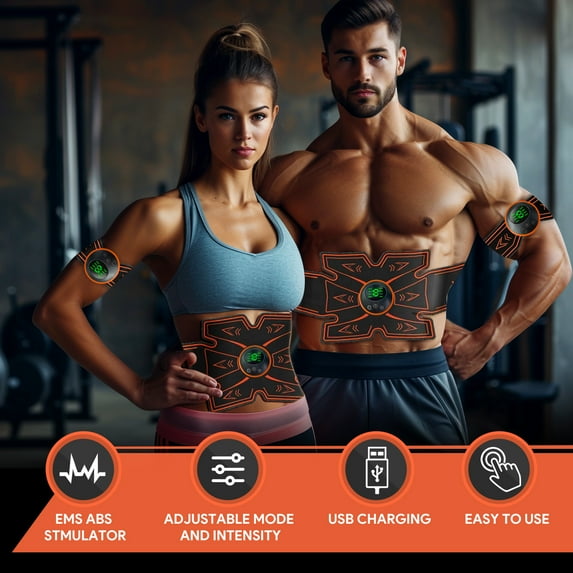 2 Pack ABS Stimulator Muscle Toner, EMS Electric Muscle stimulation with 6 Modes, Portable Fitness Workout Equipment for Men Woman