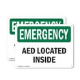thumbnail image 1 of (2 Pack) AED Located Inside OSHA Emergency Sign 24 Inch X 18 Inch Indoor / Outdoor Rust-Free Aluminum Metal Signs for Workplace, Workshop, and Construction Site, Made in the USA, 1 of 8