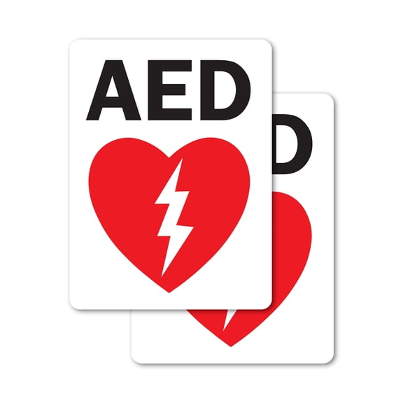 (2 Pack) AED Sign (with graphic) OSHA ANSI Sign 7 Inch X 10 Inch Vinyl Label Decal Sticker Weather Resistant, UV Protected for Workplace, Business, and Construction Site, Made in the