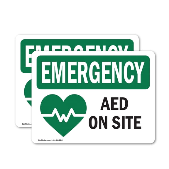 (2 Pack) AED On Site With Symbol OSHA Emergency Sign 5 Inch X 3.5 Inch Vinyl Label Decal Sticker Weather Resistant, UV Protected for Workplace, Business, and Construction Site, Made in