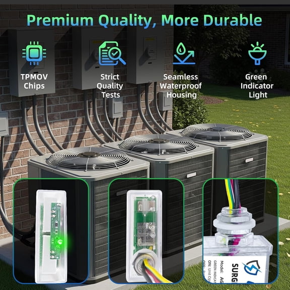 2 Pack AG3000 HVAC Surge Protector 120/240V, House Surge Protectors, AC Surge Protector, Whole House Surge Protective Device for Mini Split, TPMOV Technology, Watertight Enclosure, 5 Year Warranty