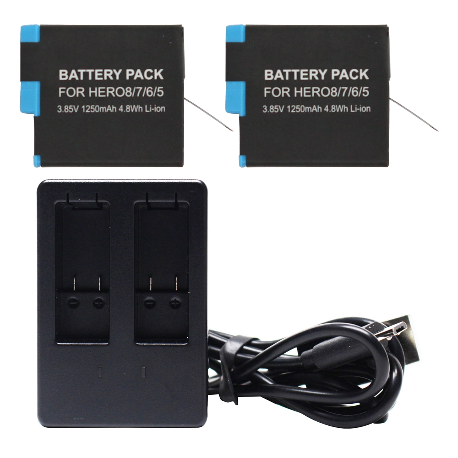 2-Pack AHDBT-801 Battery & 1 Charger Replacement for GoPro Hero 7 HD Black Camera - Compatible with SPJB1B Fully Decoded Battery & Charger - image 1 of 3