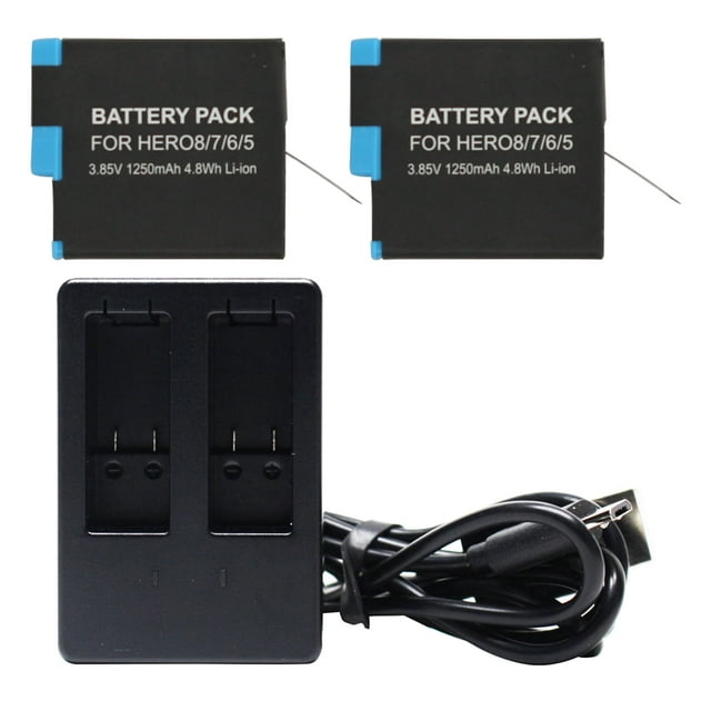 2-Pack AHDBT-801 Battery & 1 Charger Replacement for GoPro Hero 7 HD Black Camera - Compatible with SPJB1B Fully Decoded Battery & Charger