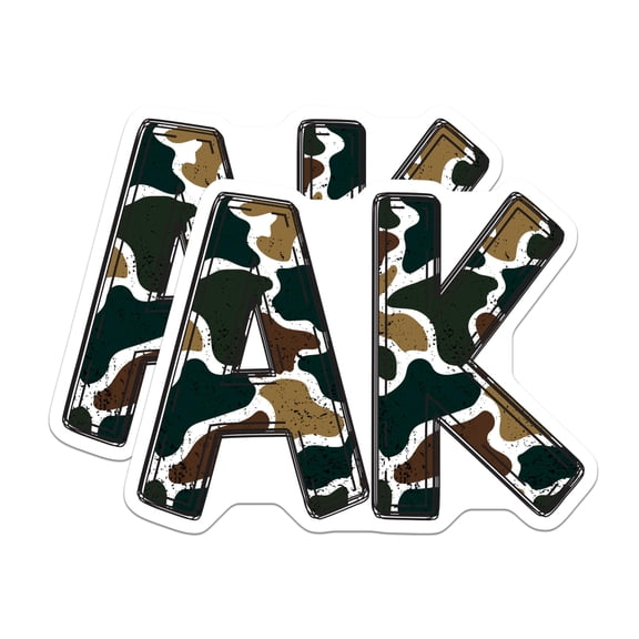 (2 Pack) AK Camouflage Letters Stickers - Military Alphabet Decal - Distressed Army Design - 5" On Longest Side - Sticks to Smooth Flat Surfaces - Made in USA - BMCS21437