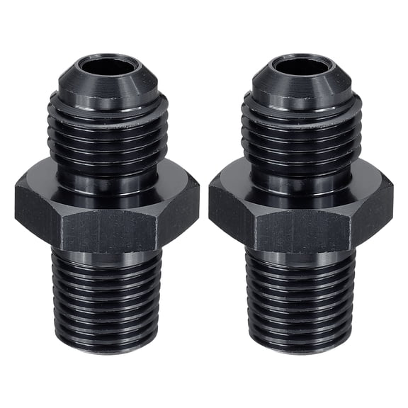 2 Pack 6AN Male Flare to 1/4" NPT Pipe Fitting, Aluminum Straight Male Union Coupler Connector Fuel Hose Adapter for Automotive, Black