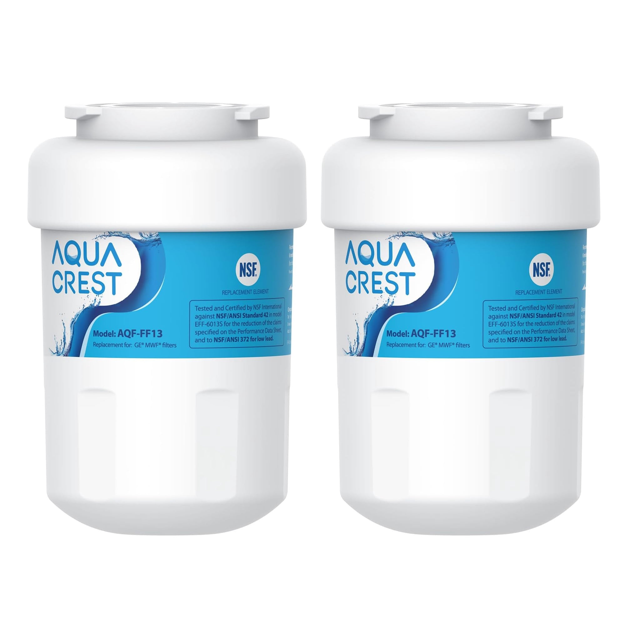 2 Pack AQUA CREST AQF-FF13 Replacement for GE® SmartWater® MWF®, MWFINT, MWFP, MWFA, GWF, HDX FMG-1, GSE25GSHECSS, WFC1201, Kenmore® 9991 Refrigerator Water filter