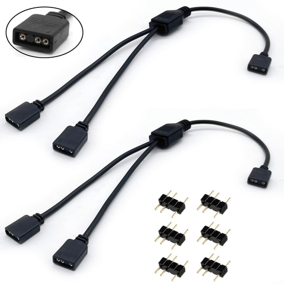 2 Pack ARGB Splitter Cable, 1-to-2 Female to Female 5V 3 Pin Addressable RGB Splitter Extension Cable ARGB LED Sync Cable for Extend PC Computer ARGB Fans Or ARGB LED Series