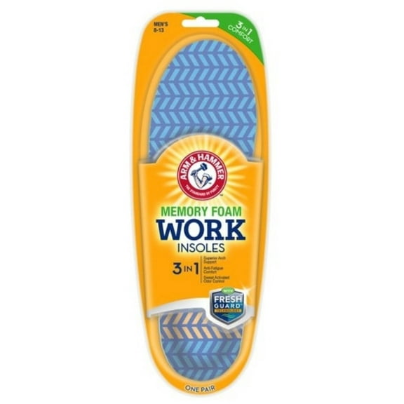 2 Pack - ARM & HAMMER Memory Foam Work Insoles, Men's Sizes 8-13, 1 Pair