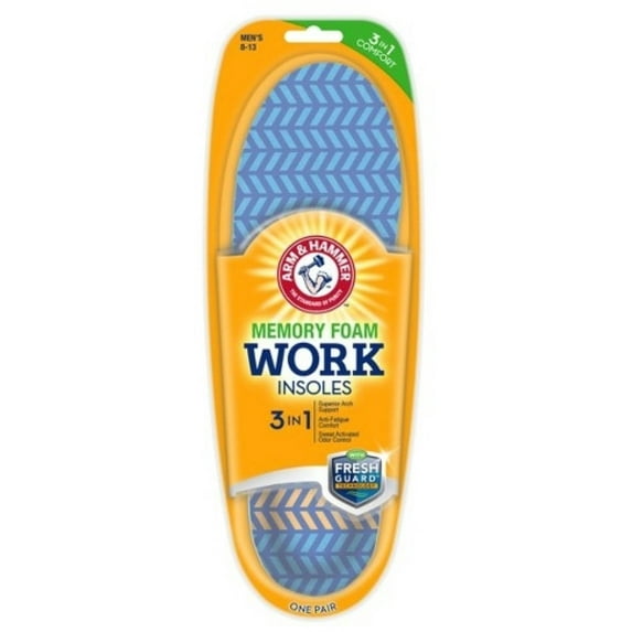 2 Pack - ARM & HAMMER Memory Foam Work Insoles, Men's Sizes 8-13, 1 Pair