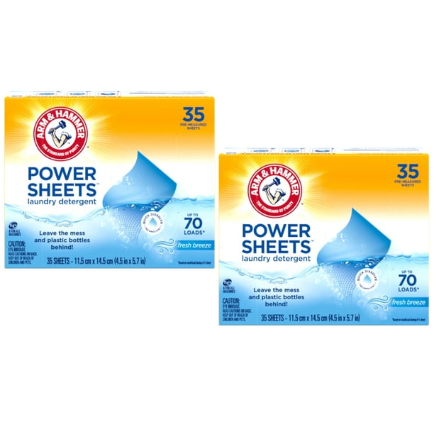 2 Pack ARM & HAMMER Power Sheets Laundry Detergent, Fresh Breeze 35