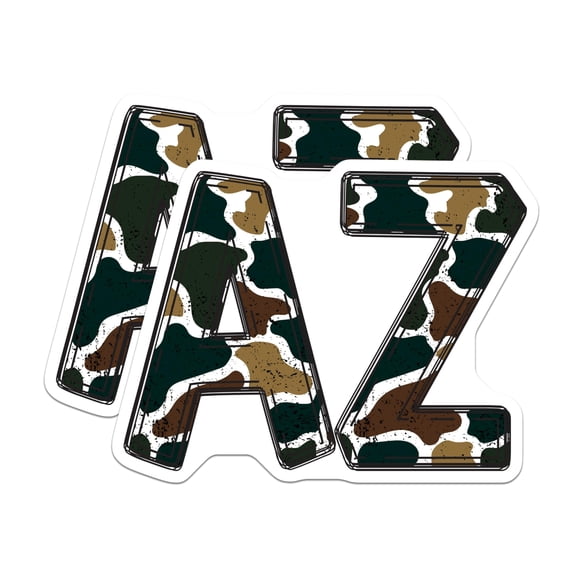 (2 Pack) AZ Camouflage Stickers - Distressed Military Letters - Grunge Alphabet Decals - 5" On Longest Side - Sticks to Smooth Flat Surfaces - Made in USA - BMCS20794
