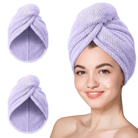 2 Pack Absorbent Microfiber Hair Towel Wrap,Twist Hair Turban Drying Cap Hair Wrap,for Drying Curly,Long & Thick Hair (Purple)