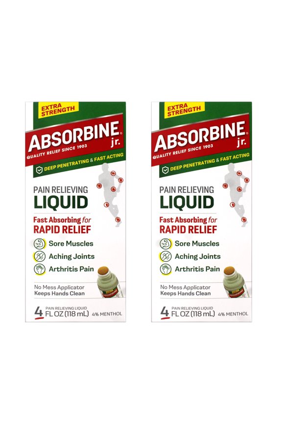 2 Pack - ABSORBINE JR. Extra Strength Pain Relieving Liquid, for Muscle, Joints, Arthritis Pain, with No-Mess Applicator, 4 Oz