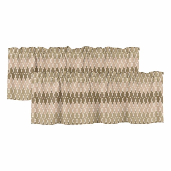 2 Pack Abstract Art Valance for Window Brown Khaki Ombre Geometric Wavy Lines Kitchen Valance Rod Pocket Short Curtain Topper Decorative Window Treatment for Living Room Bedroom 42"x12"