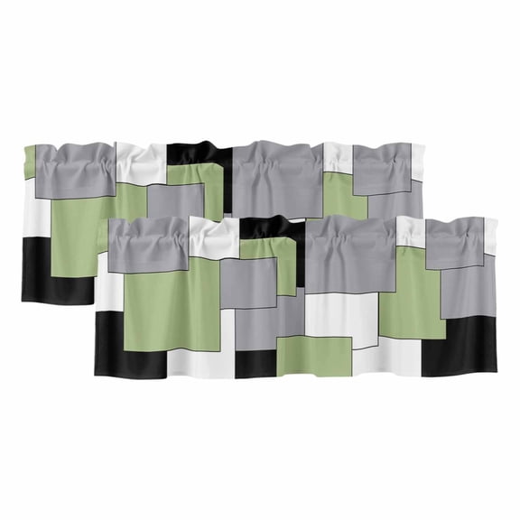2 Pack Abstract Art Valance for Window Green Black Gray Splice Kitchen Valance Rod Pocket Short Curtain Topper Decorative Window Treatment for Living Room Bedroom 54"x18"