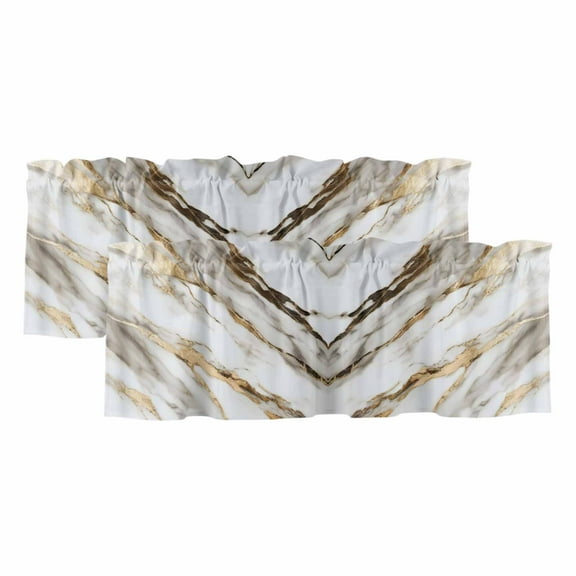2 Pack Abstract Art Valance for Window Marble Texture White Gold Crack Stone Minimalism Kitchen Valance Rod Pocket Short Curtain Topper Decorative Window Treatment for Living Room Bedroom 54"x18"