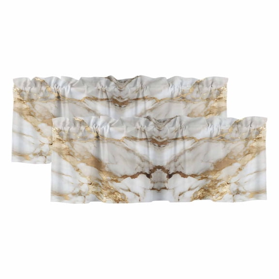 2 Pack Abstract Art Valance for Window White Marble Pattern Gold Crack Rock Texture Kitchen Valance Rod Pocket Short Curtain Topper Decorative Window Treatment for Living Room Bedroom 42"x12"