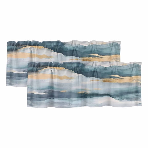 2 Pack Abstract Cloud Effect Valance for Window Golden Green Marble Texture Kitchen Valance Rod Pocket Short Curtain Topper Decorative Window Treatment for Living Room Bedroom 42"x12"