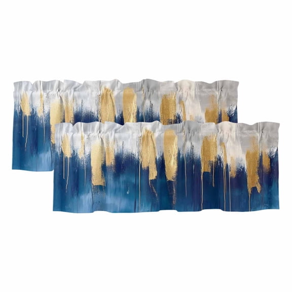 2 Pack Abstract Color Block Valance for Window Navy Block Impressionist Style Kitchen Valance Rod Pocket Short Curtain Topper Decorative Window Treatment for Living Room Bedroom 42"x12"