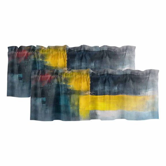 2 Pack Abstract Color Block Valance for Window Yellow Block Gradient Black Kitchen Valance Rod Pocket Short Curtain Topper Decorative Window Treatment for Living Room Bedroom 42"x12"