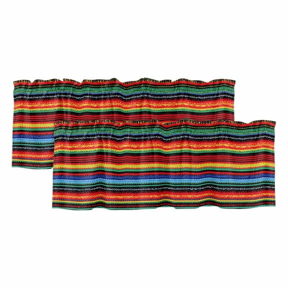 2 Pack Abstract Colored Valance for Window Stripes Mexico Style Modern Art Kitchen Valance Rod Pocket Short Curtain Topper Decorative Window Treatment for Living Room Bedroom 42"x12"