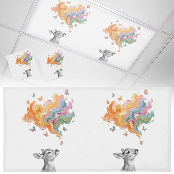 2 Pack Abstract Deer Fluorescent Light Covers for Ceiling Lights Colored Cloud Paint Red Blue Yellow Pink Butterfly Magnetic Ceiling Light Covers Overhead Light Filters for Office Classroom Home