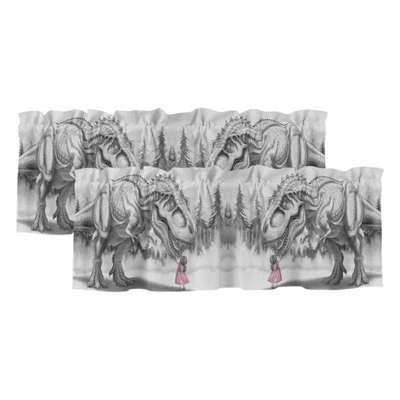 2 Pack Abstract Dinosaur Valance for Window Retro Gray Animal Little Girl Kitchen Valance Rod Pocket Short Curtain Topper Decorative Window Treatment for Living Room Bedroom 42"x12"