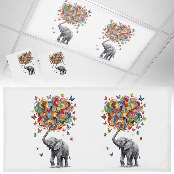 2 Pack Abstract Elephant Fluorescent Light Covers for Ceiling Lights Colored Cloud Paint Red Blue Yellow Pink Butterfly Magnetic Ceiling Light Covers Overhead Light Filters for Office Classroom Home