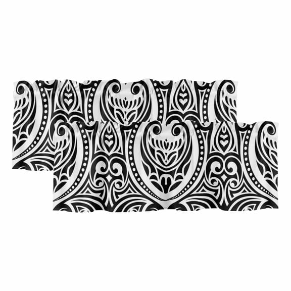 2 Pack Abstract Ethnic Valance for Window Bohemian Geometric Trible Black Floral Texture Kitchen Valance Rod Pocket Short Curtain Topper Decorative Window Treatment for Living Room Bedroom 42"x12"