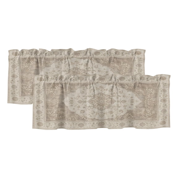 2 Pack Abstract Floral Valance for Window Vintage Traditional Beige Brown Vine Textured Kitchen Valance Rod Pocket Short Curtain Topper Decorative Window Treatment for Living Room Bedroom 42"x12"