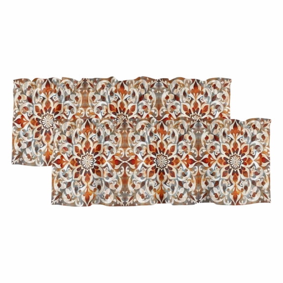 2 Pack Abstract Flower Valance for Window Retro Red Brown Flower Ethnic Style Kitchen Valance Rod Pocket Short Curtain Topper Decorative Window Treatment for Living Room Bedroom 42"x12"