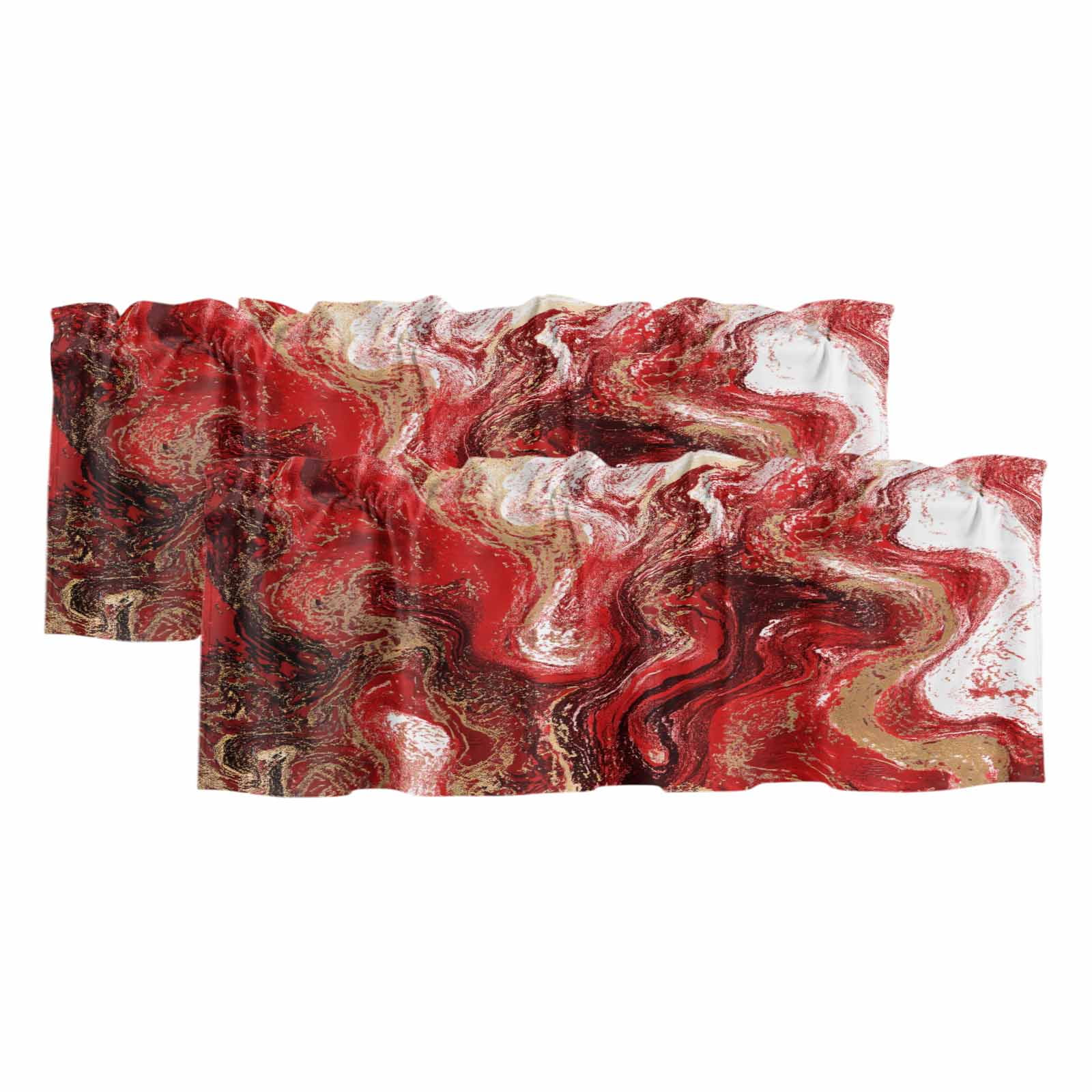2 Pack Abstract Fluid Valance for Window Vintage Gold Red Marble ...