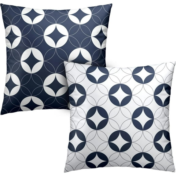 2 Pack Abstract Geometry Artistic Pillow Covers 20x20 White and Blue Decorative Square Cushion Cases Simple Circle Throw Pillow Cover for Sofa Couch Bedroom