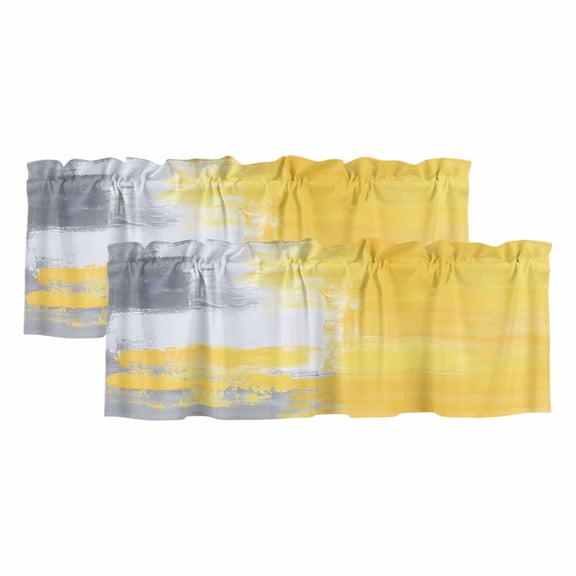 2 Pack Abstract Graffiti Art Valance for Window Retro Yellow Gary Street Art Kitchen Valance Rod Pocket Short Curtain Topper Decorative Window Treatment for Living Room Bedroom 42"x12"