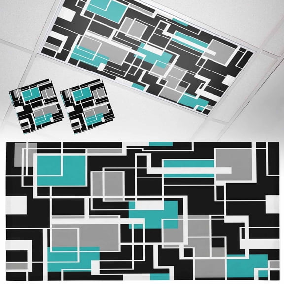 2 Pack Abstract Lines Fluorescent Light Covers for Ceiling Lights Black Gray Blue Rectangle Geometric Modern Magnetic Ceiling Light Covers Overhead Light Filters for Office Classroom Home