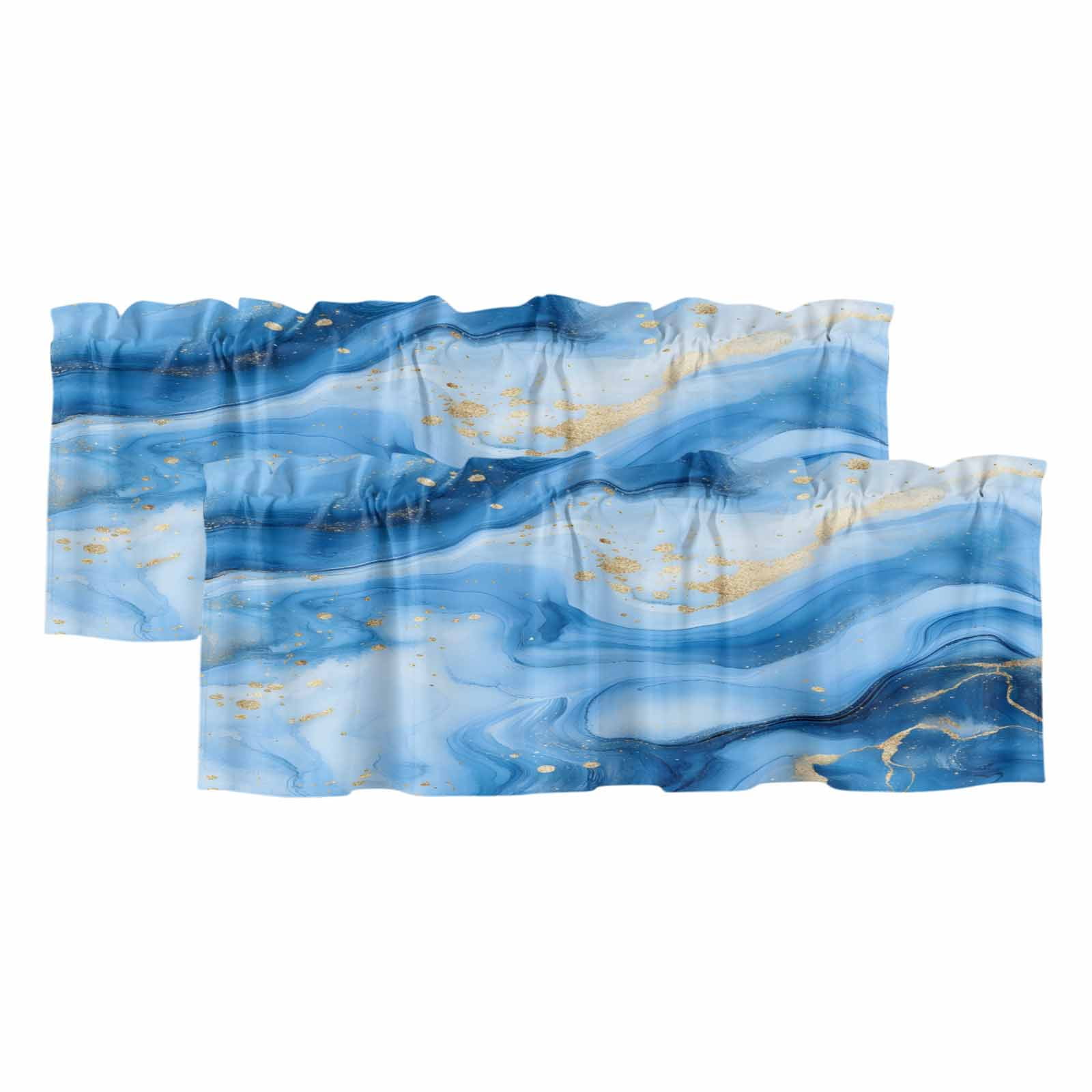 2 Pack Abstract Marble Texture Valance for Window Gold Blue Gradient ...