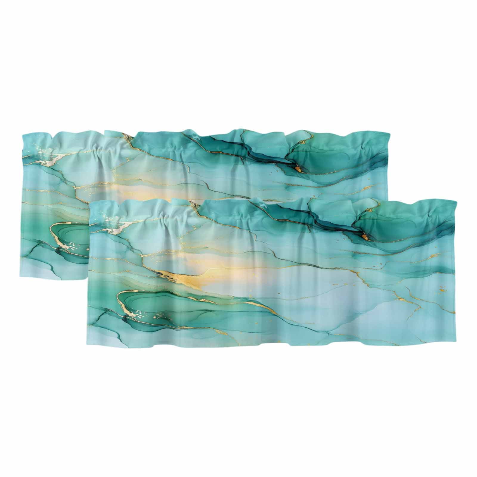 2 Pack Abstract Marble Texture Valance for Window Gold Crack Teal Green ...