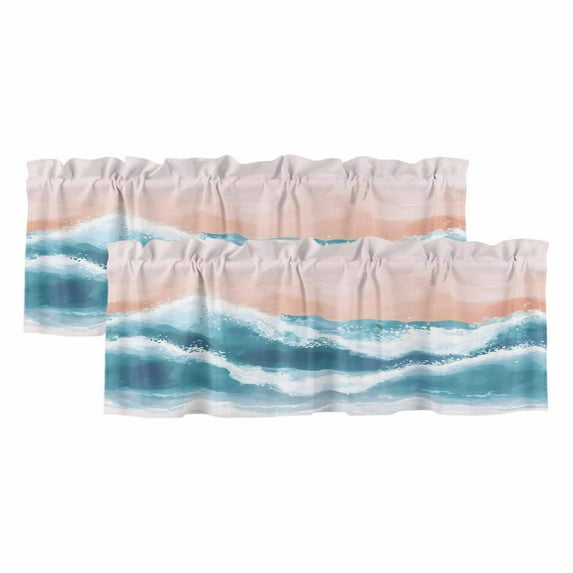 2 Pack Abstract Ocean Valance for Window Wave Teal Orange Ombre Modern Art Kitchen Valance Rod Pocket Short Curtain Topper Decorative Window Treatment for Living Room Bedroom 54"x18"