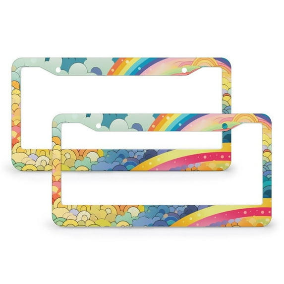 2 Pack Abstract Rainbows License Plate Frames Color Abstract Car License Plate Frame Metal 2 Hole for Girl Women Men Vehicles