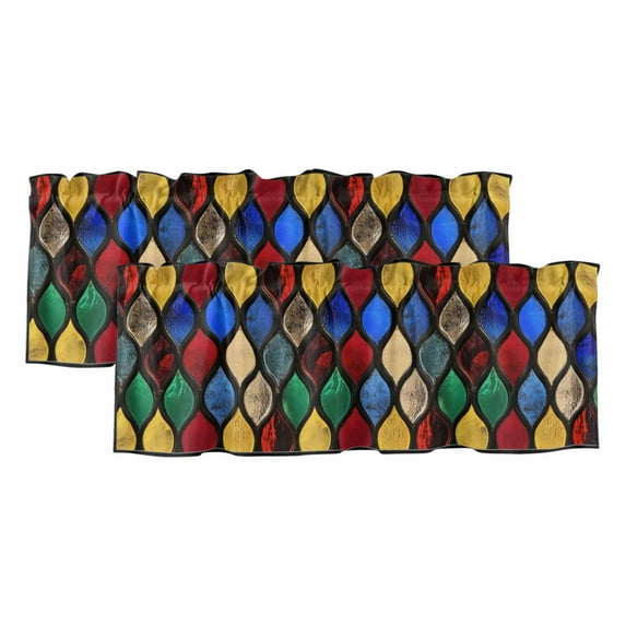 2 Pack Abstract Valance for Window Stained Glass Moroccan Texture Kitchen Valance Rod Pocket Short Curtain Topper Decorative Window Treatment for Living Room Bedroom 42"x18"