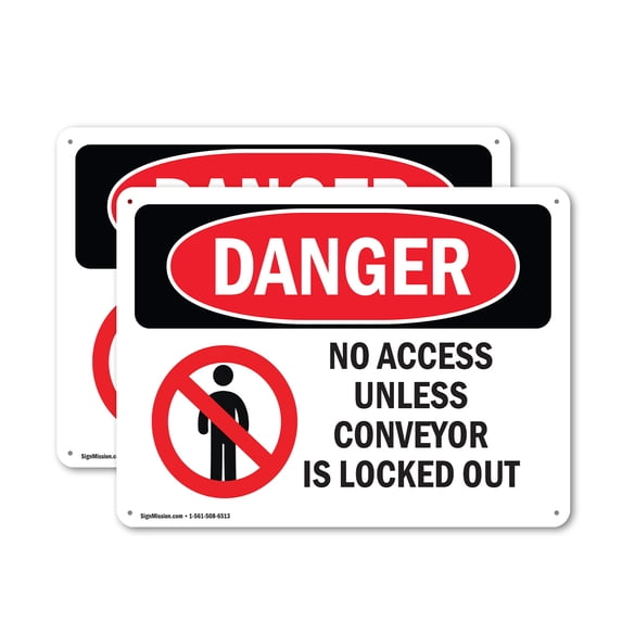 (2 Pack) No Access Unless Conveyor Is OSHA Danger Sign 10 Inch X 7 Inch Indoor / Outdoor Rust-Free Aluminum Metal Signs for Workplace, Workshop, and Construction Site, Made in the USA